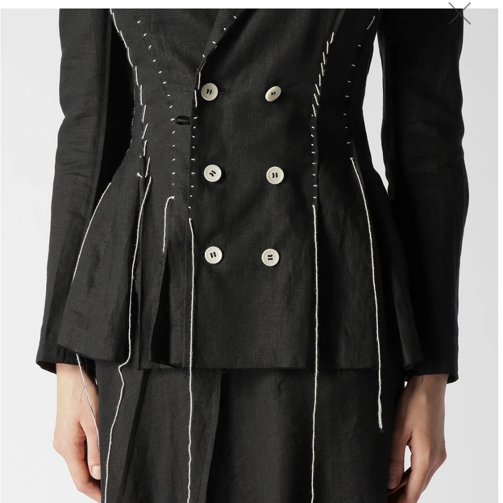YOHJI YAMAMOTO LINEN CLOTH 6B HAND STITCH DOUBLE JACKET - Picture 2 of 8